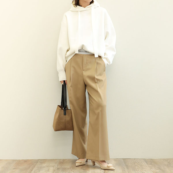 PROTAGONISTA プロタゴニスタ レディース パンツ スラックス ウール ワイド ワンプリーツ ウエストロゴ PNT-PT-12  BEIGE/ベージュ｜PROTAGONISTA｜菅原靴店