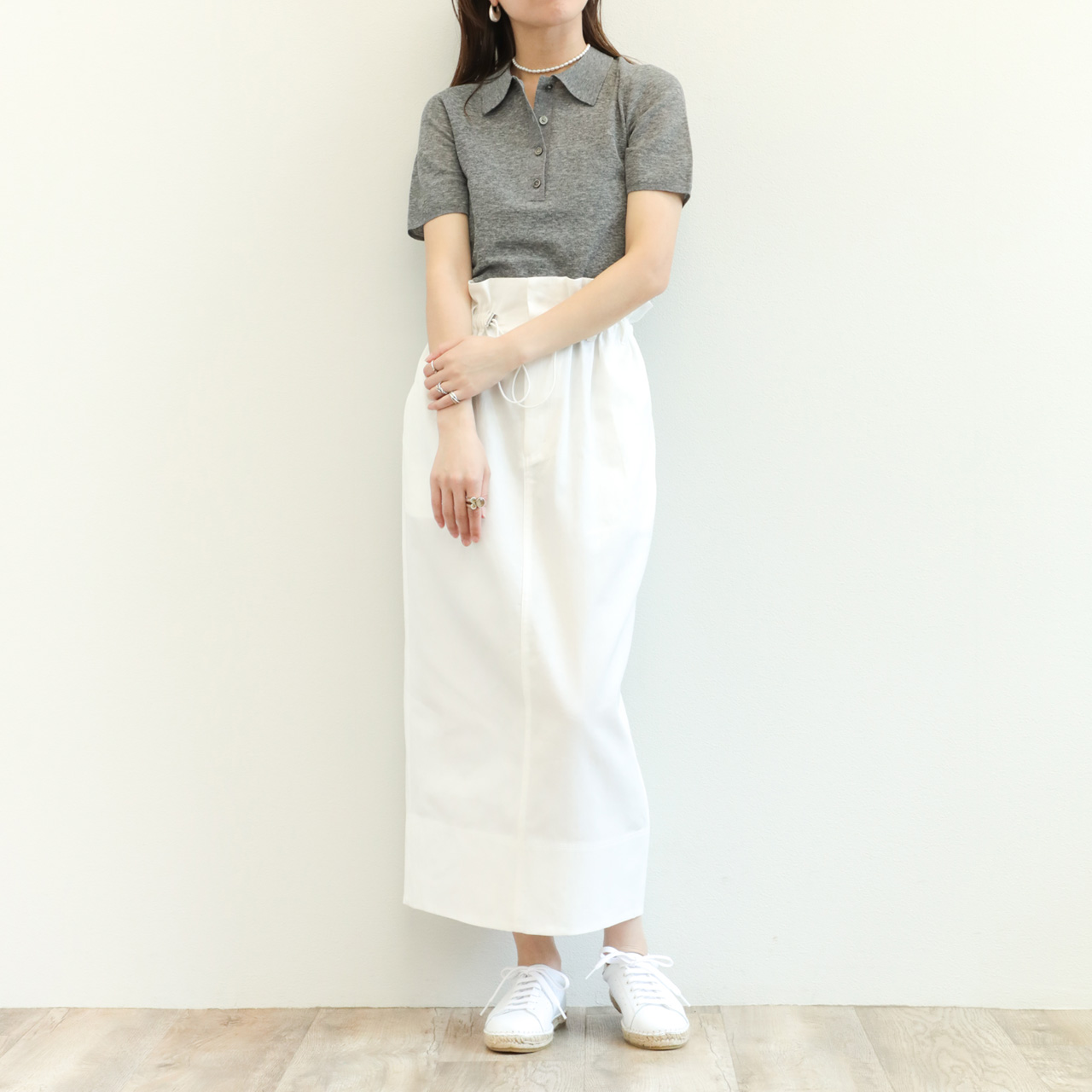 23SS】Rene パール付き 半袖 ポロシャツ Sサイズ 白色 レース