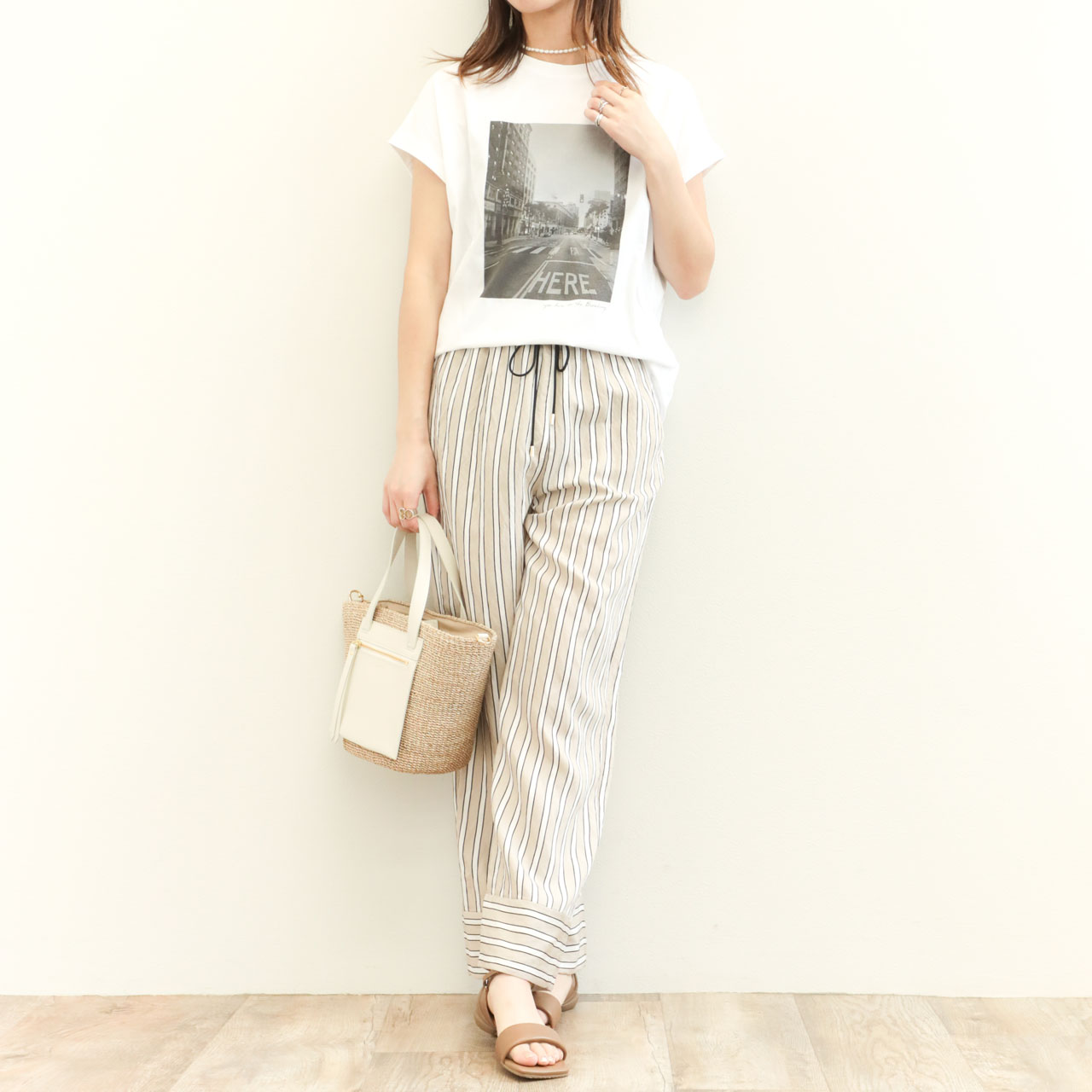 今期マイカ&ディール　フォトTシャツパームツリー　ベージュ美品 MICA&DEAL／マイカアンドディール】フォトプリントTシャツ palm