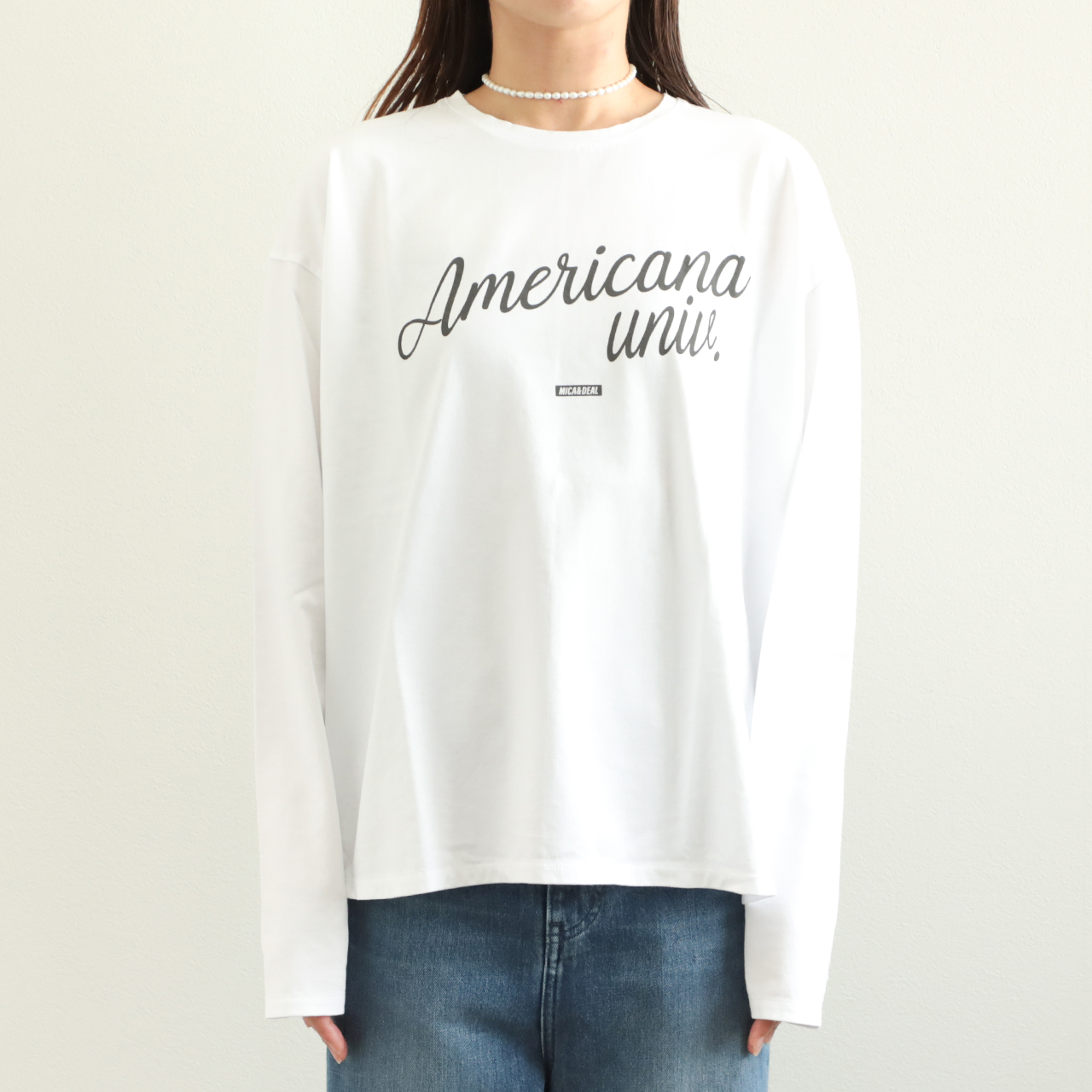 MICA&DEAL クルーネック長袖カットソー ホワイト　カルネ別注 MICA&DEAL クルーネック長袖カットソー ホワイト カルネ別注