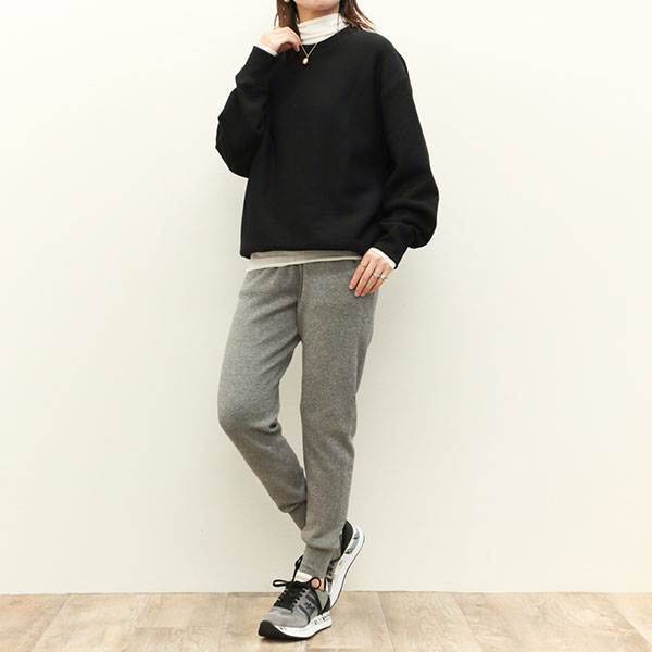 marmors マルモア レディース スウェット ニット 長袖 丸首 クルーネック コットン 裏起毛 loose sweat pullover  0223309054 BLACK/ブラック｜marmors｜菅原靴店