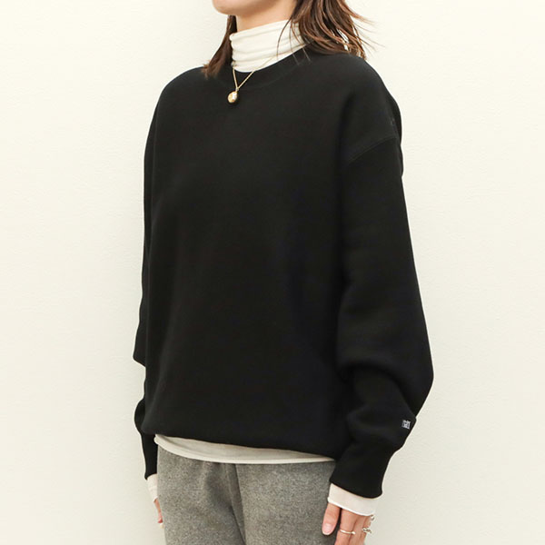 marmors マルモア レディース スウェット ニット 長袖 丸首 クルーネック コットン 裏起毛 loose sweat pullover  0223309054 BLACK/ブラック｜marmors｜菅原靴店