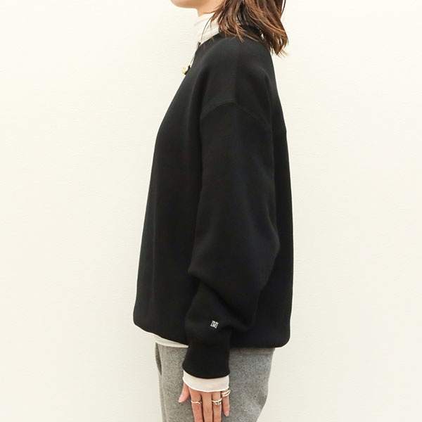 marmors マルモア レディース スウェット ニット 長袖 丸首 クルーネック コットン 裏起毛 loose sweat pullover  0223309054 BLACK/ブラック｜marmors｜菅原靴店