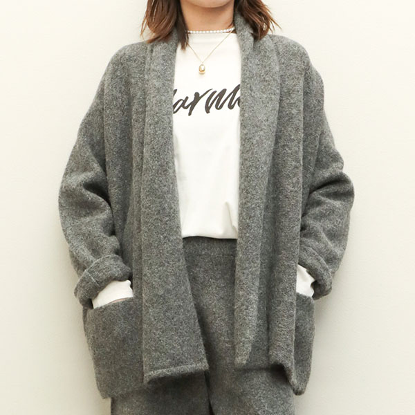 marmors マルモア レディース ニット カーディガン 長袖 アルパカ アクリル ナイロン ストレッチ ガウン shaggy alpaca  gawn cardigan 0224308086 CHARCOAL/チャコール｜marmors｜菅原靴店