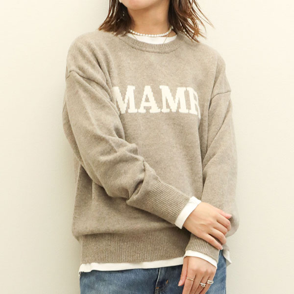 marmors マルモア レディース ニット 長袖 ウール カシミヤ 丸首 クルーネック ロゴ intersia logo knit pullover  0224308087 MOCHA/モカ｜marmors｜菅原靴店