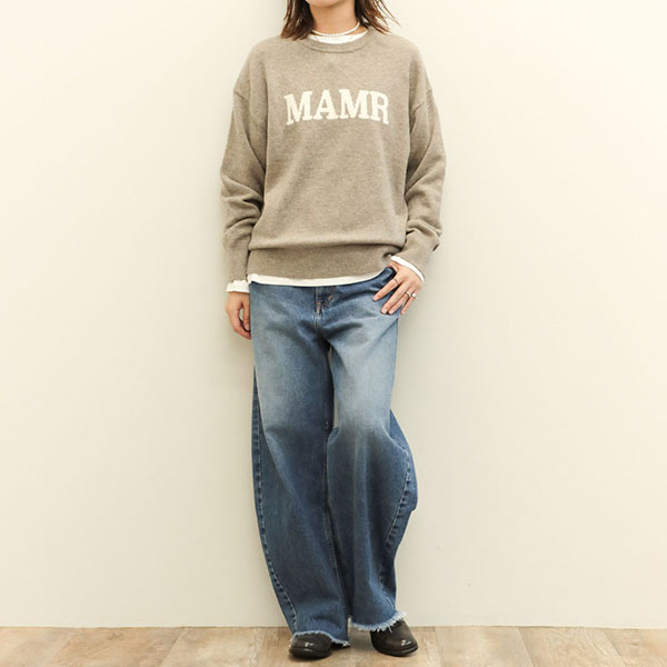 marmors マルモア レディース ニット 長袖 ウール カシミヤ 丸首 クルーネック ロゴ intersia logo knit pullover  0224308087 MOCHA/モカ｜marmors｜菅原靴店