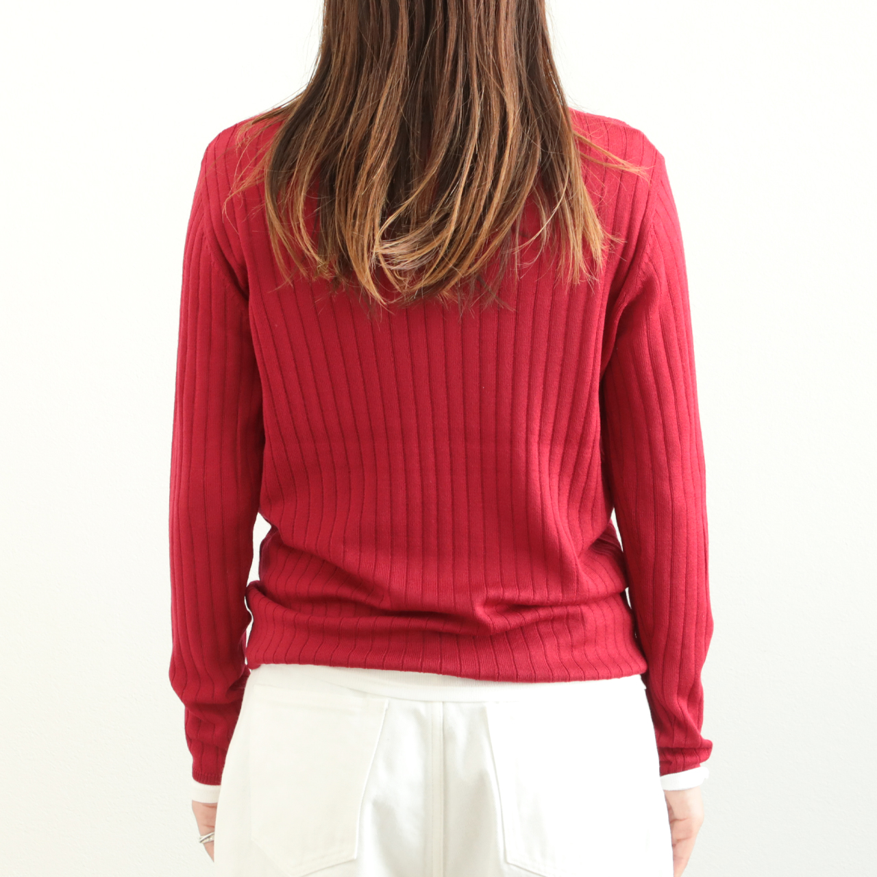 【美品】MACHATT コットンリブニット（レッド） セール】【10色展開/EC限定カラーORG】クルーリブニット（ニット