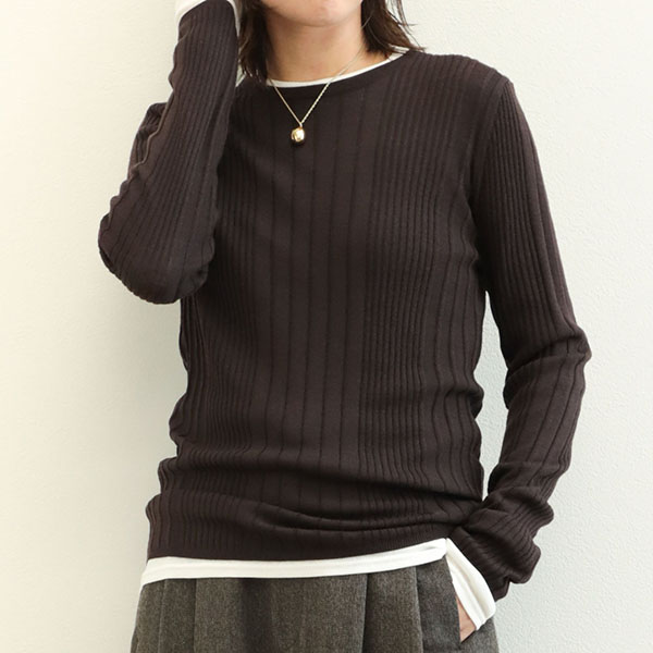 marmors マルモア レディース ニット レイヤード 長袖 ウール リブ コットン ロンT  丸首 クルーネック layered rib knit 0224308068