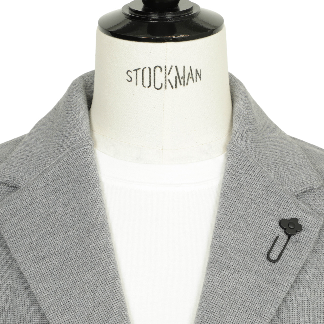 <美品>LARDINI グレー コットン ニットジャケット ブートニエールM相当 美品>LARDINI グレー コットン ニットジャケット ブートニエールM相当